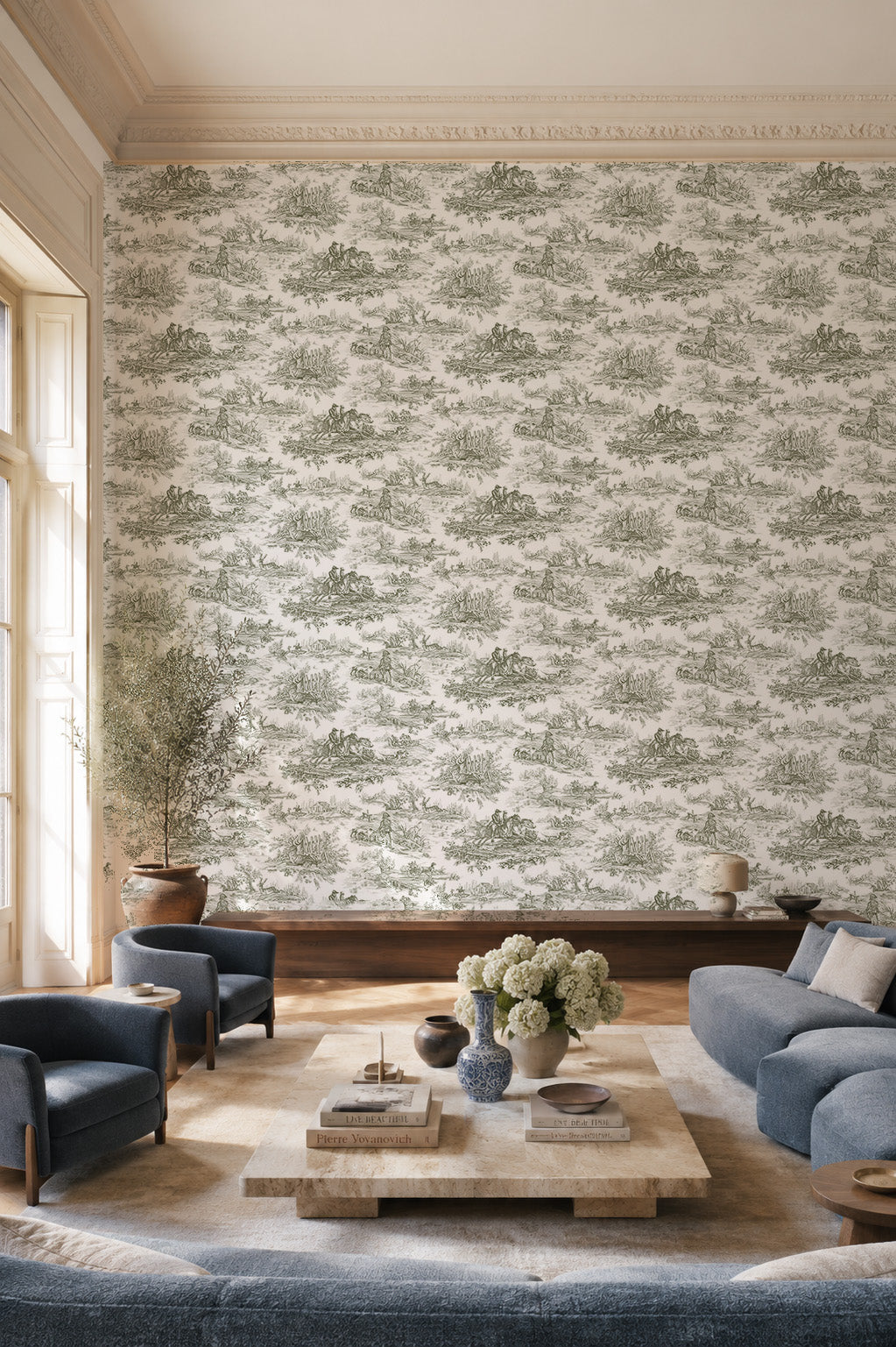Papier peint toile de jouy Chasse à courre