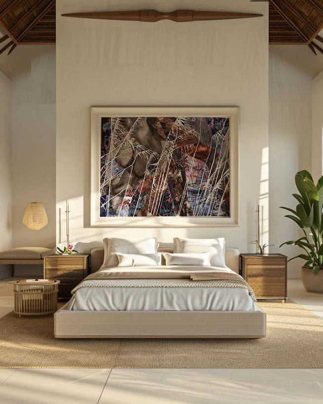 Papier peint panoramique Avancer quoi qu'il en coûte installé dans une chambre contemporaine. 