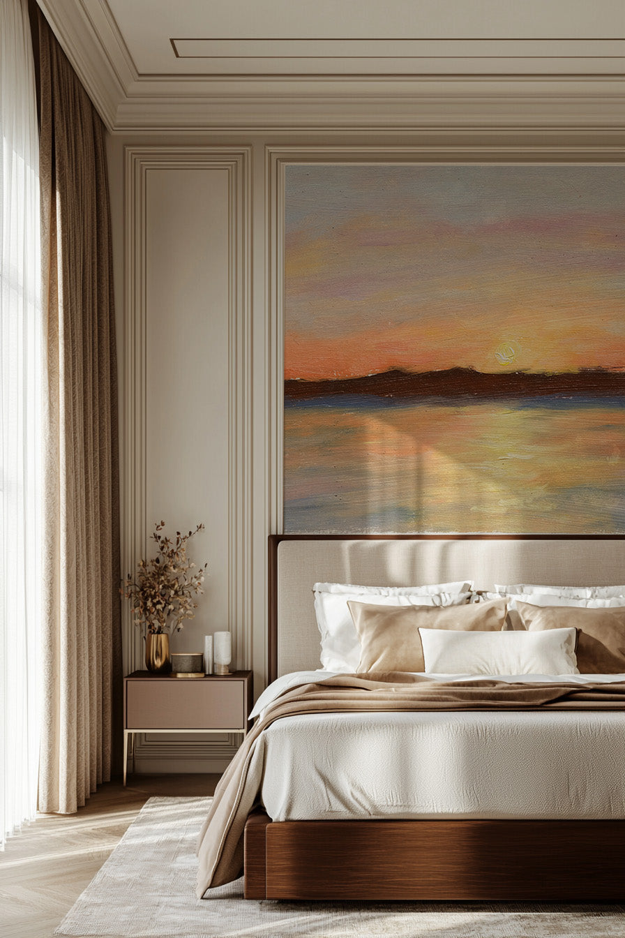 Papier peint panoramique Lueur du Soir installé dans une chambre contemporaine