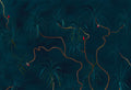 Papier peint panoramique Dragonnier bleu  d'Amélie Noel représentant des dragonniers, des oiseaux colorés et des feuillages turquoises sur fond bleu.