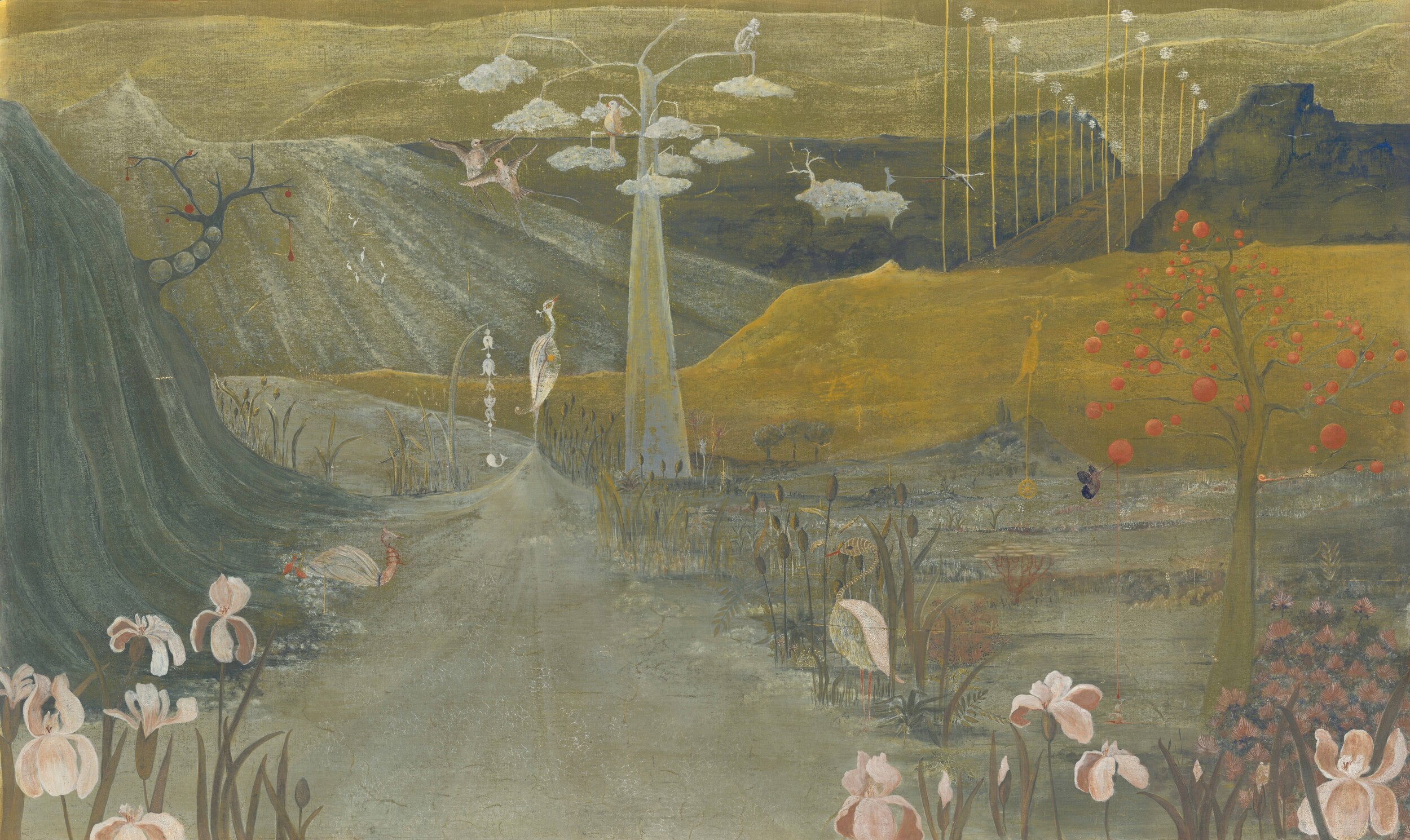 Papier peint panoramique Fantaisie de Graffito représentant un paysage onirique aux textures minérales et aux reliefs picturaux.