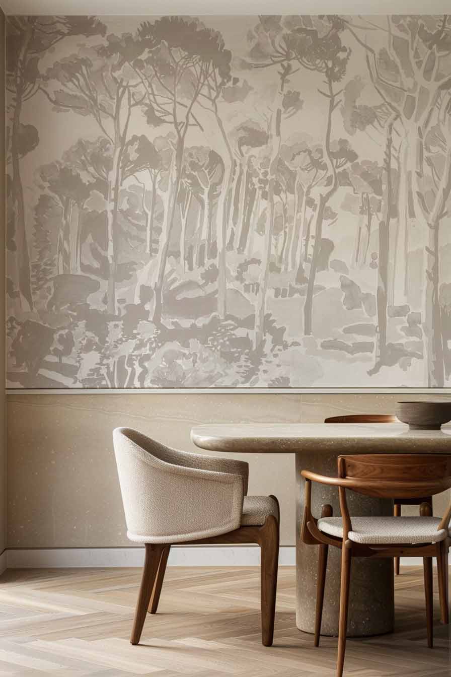 Papier peint panoramique Ensemble beige installé dans une salle à manger 